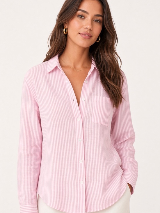 beachlunchlounge Tops - beachlunchlounge Pink Striped gauzy Button-Down Shirt
